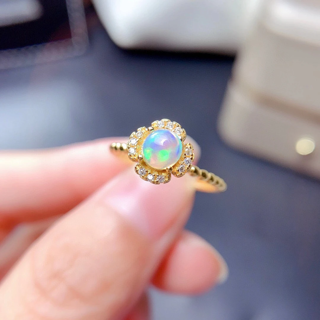 

100% Real 925 Silver White Opal Ring 5mm Natural Opal Silver Ring Sterling Silver Opal Jewelry Gift for Woman