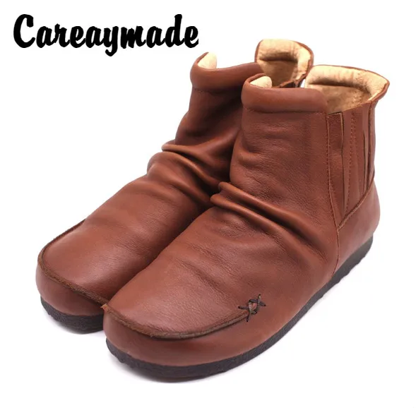 

Careaymade-Spring and autumn Round-headed Genuine leather pure handmade short boots,full of leather flat Martin boots