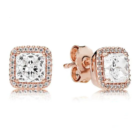 Оригинальные 925 пробы, Серебряная роза, вечная элегантность, с цирконием, серьги-гвоздики для женщин, свадебный подарок, модное ювелирное изделие