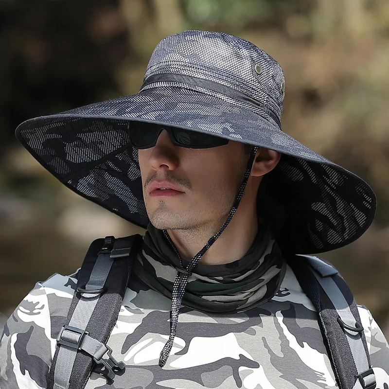 

Fishing Cap Men Summer UV-proof Big Brim Sun Boonie Hats Camouflage Waterproof Sun Protection Outdoor Hike Hunt Hat Cap