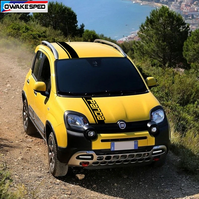 Car Hood Roof Tail Decor Stickers For-Fiat Panda Corss 4X4 OFF RAOD Stripes Exterior Auto Body Engine Cover Vinyl Decals  (5)