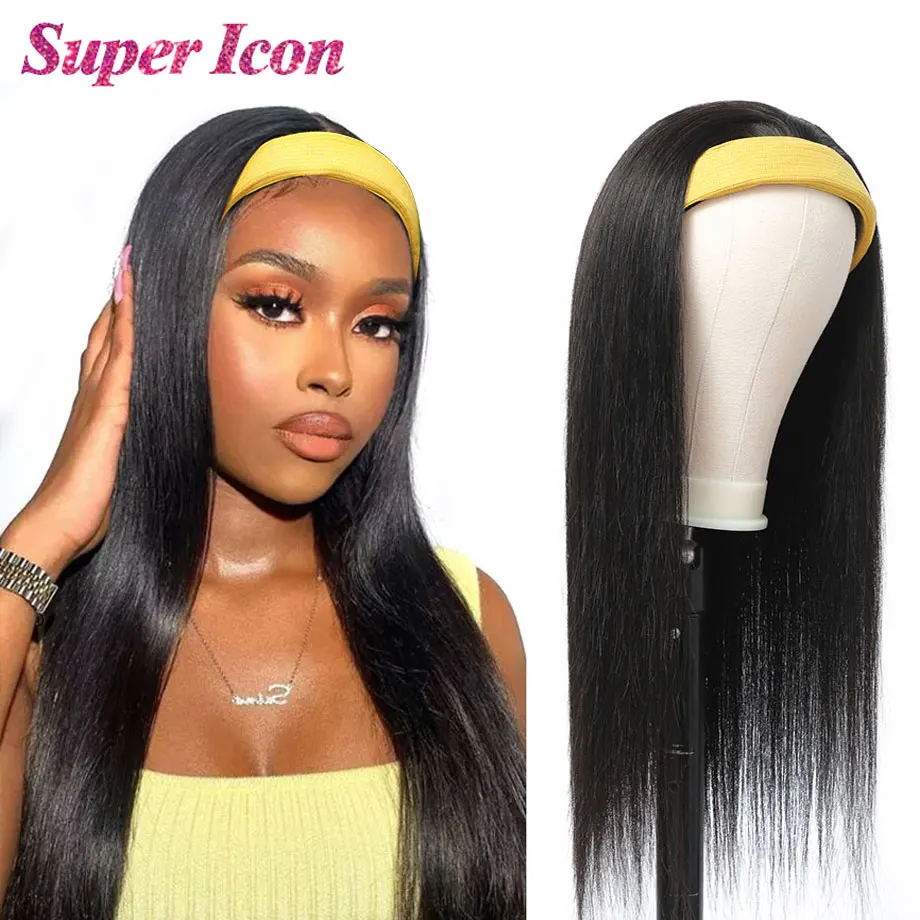 Headband Wigs Human-Hair Super-Icon Glueless Full-Machine Straight Women for 150-% 180%Density