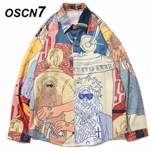 OSCN7 Повседневная рубашка с длинными рукавами и принтом Мужская Уличная Осенняя Гавайская пляжная рубашка с длинными рукавами Harujuku Мужская рубашка 2258