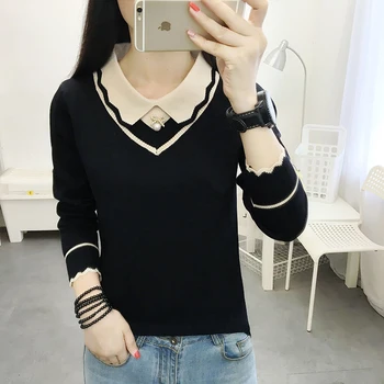 

Autumn Spring Style Women Knitted Pullover Tops Lady Casual Collar Knitted Pullover Sweater
