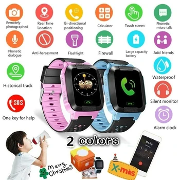 

English Version Smart Watch 1.44'Touch Screen SOS SIM Card Calling Wristwatch Children Watch Remote Camera Control Flashlight