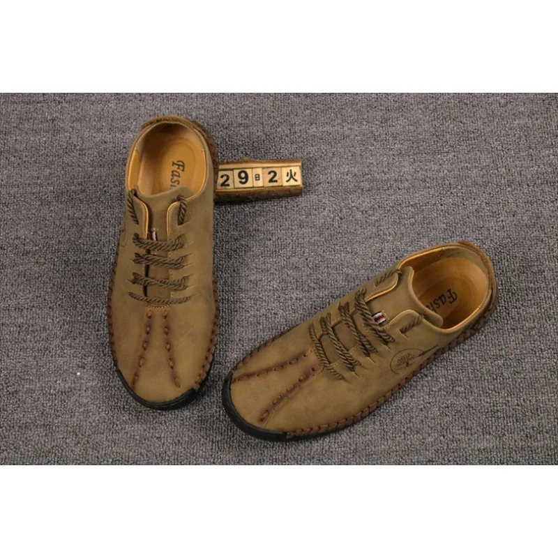 New Mens Handmade Leather Mens Sport Sneakers Walking Footwear Male Comfortable Outdoor Leisure Office Work Shoes Plus Size