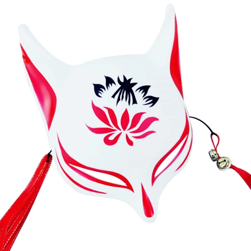 

apanese Style Anime Fox Mask With Tassels And Small Bells Upper Half Face Covered For Adults And Kids Masquerades Festival