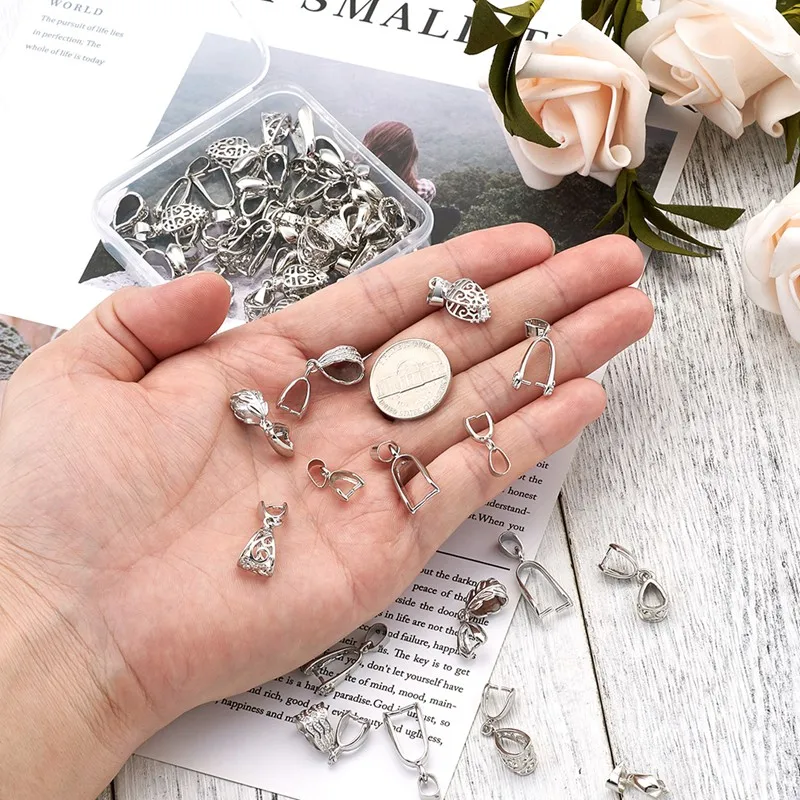 pandahall 1box Brass Ice Pick Pinch Bails Necklace Pendant Clip Hook Connector for Jewelry Making DIY Accessories Findings