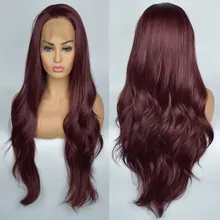 Бургундия вино красный волнистый синтетический 13*3 парик фронта шнурка жаропрочные волокна волос естественная линия волос свободный пробор для женщин парики