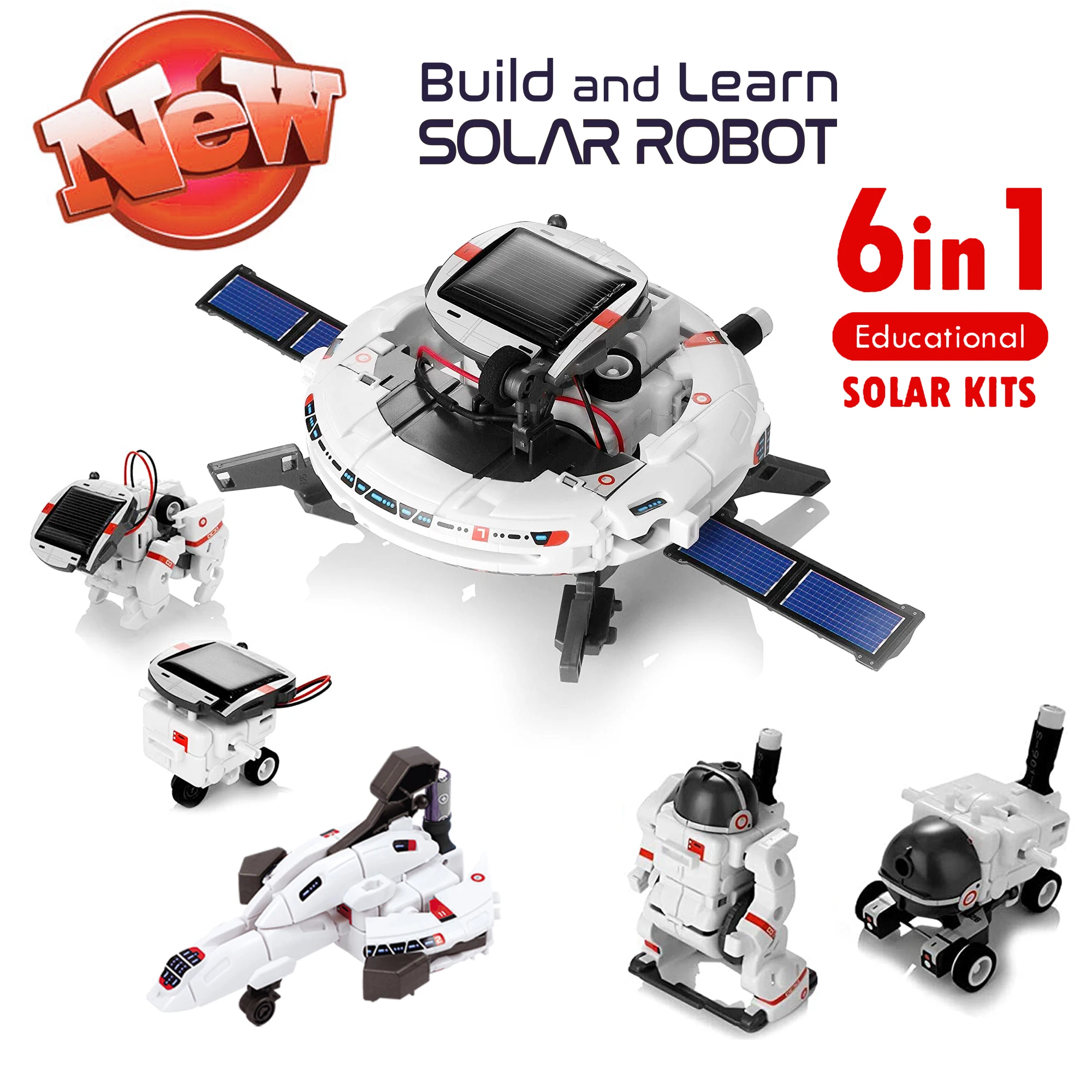 Juguetes de robot Solar, 6 en 1 STEM Juguetes Educativos de construcción de espacio Solar, Kit de bricolaje de robot Solar de ciencia para niños de edad