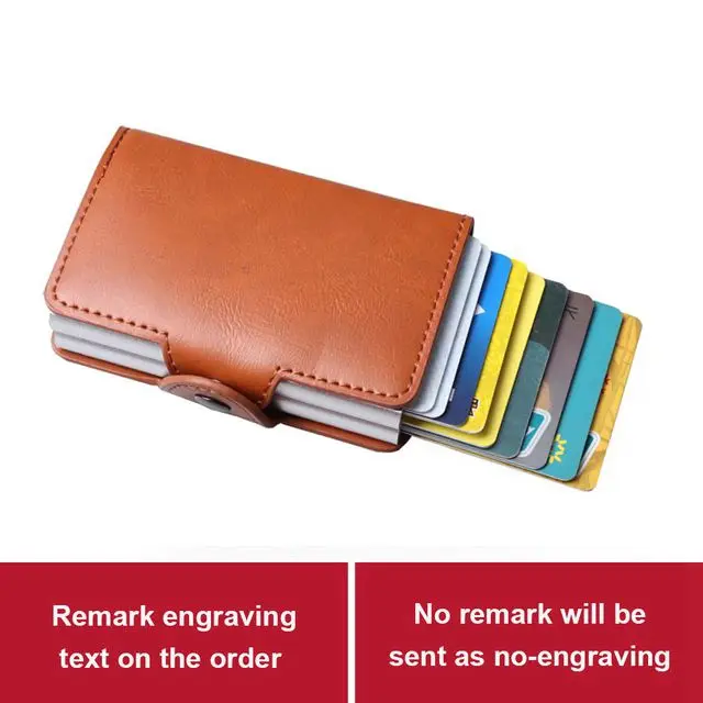 Лазерная гравировка мужская двойная алюминиевая ремка для телефона кожаный держатель кредитной карты RFID металлический кошелек автоматический всплывающий Противоугонный кошелек ID - Цвет: Цвет: желтый