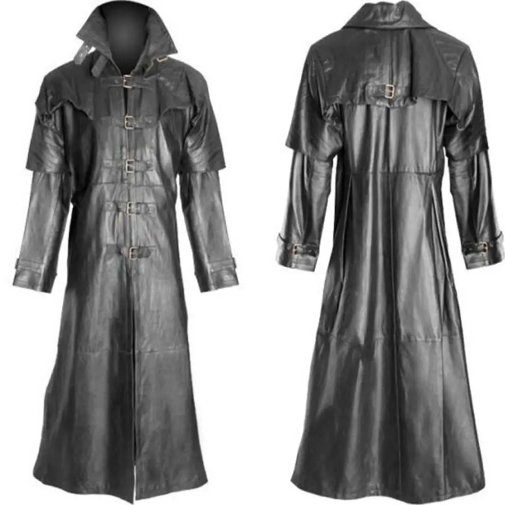 Medieval Military Uniform Adult Jacket Fashion Casual Coats Retro Gothic Style Punk Faux Leather Long For Men S-5XL |