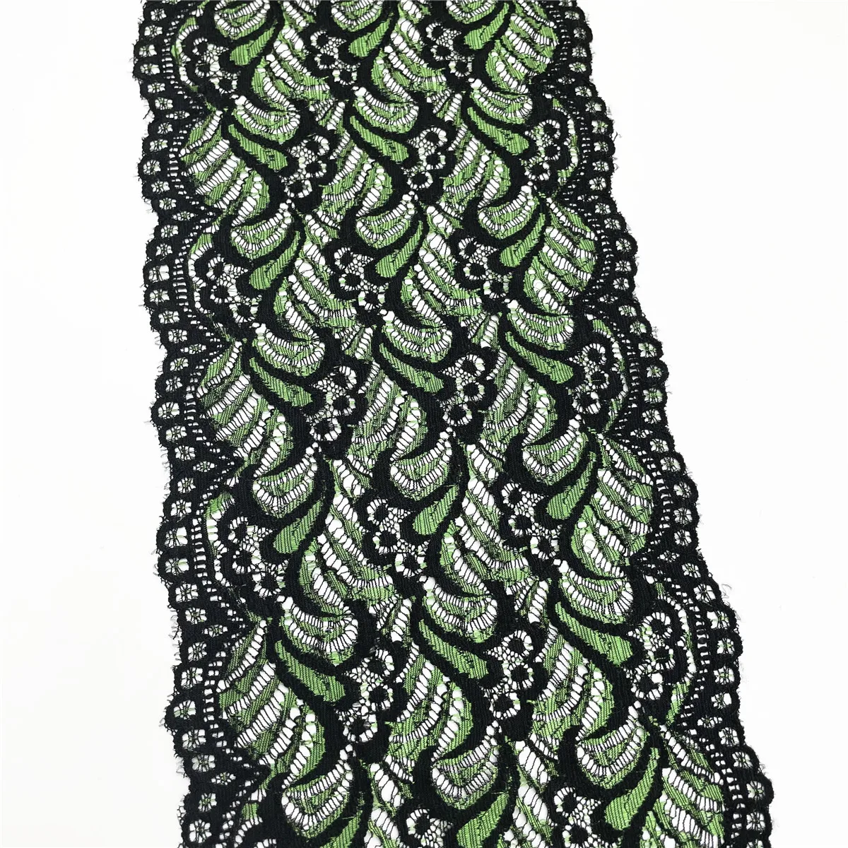 3y/lot Width 7 inch (18cm) 2-Tone Green Black Elastic Lace Trim For Skirt Hem Clothes Sewing Material DIY Apparel Dress Fabric 1