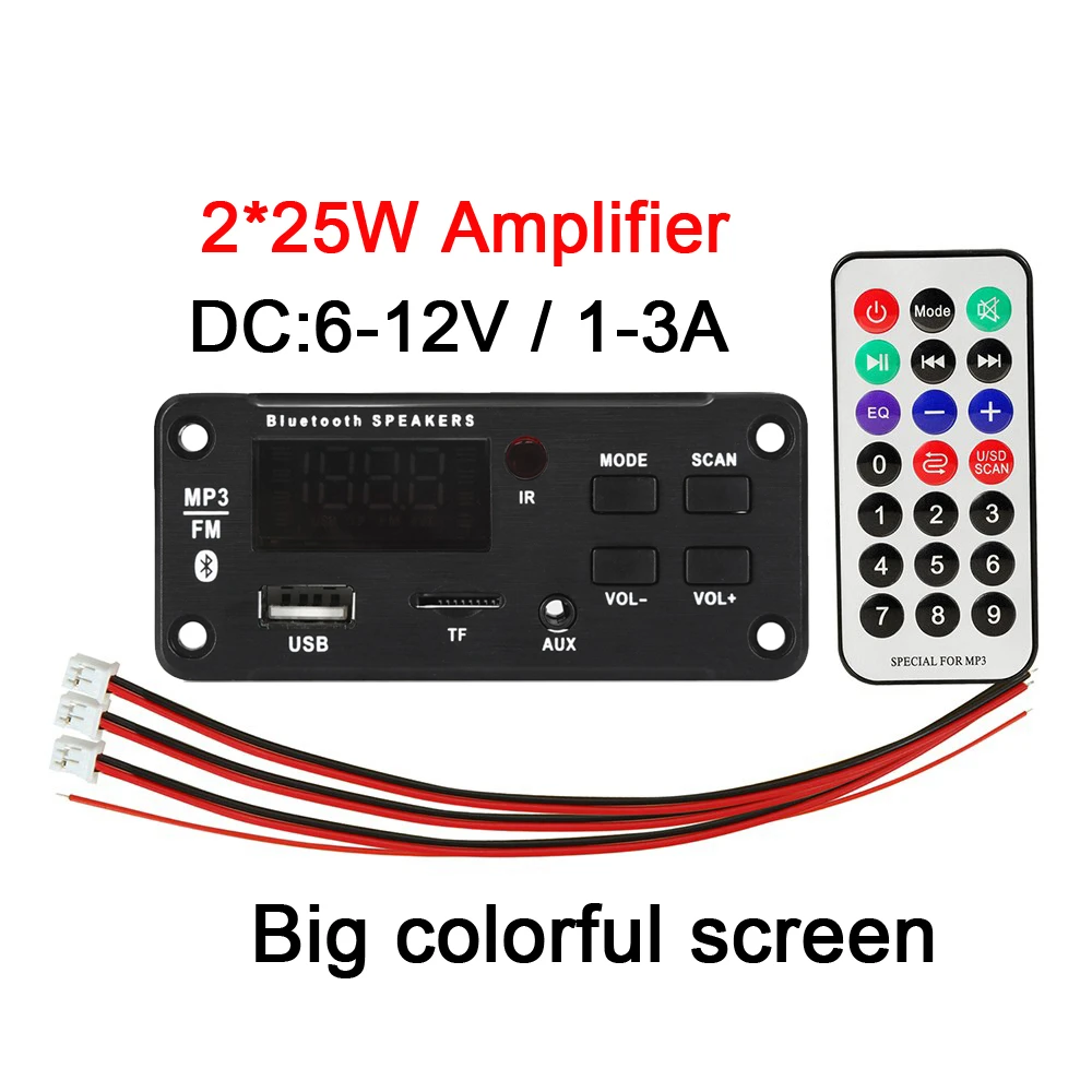 12V 50W Amplifer MP3 WAV Module Bluetooth Decoding Board Wireless Car USB TF Card Slot / USB / FM / Remote Decoding Board Module