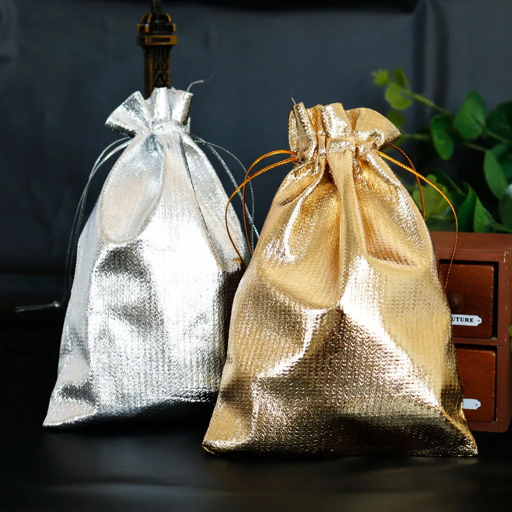 100 шт Подарочная сумка золотого и серебряного цвета, сумка для упаковки ювелирных изделий, свадебные украшения, сумки для подарков