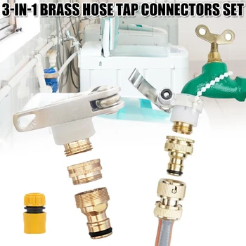 

Newly Universal 3-In-1 Brass Hose Tap Connectors Set Vintage Faucet Adapter Washing Machine Quick Connector