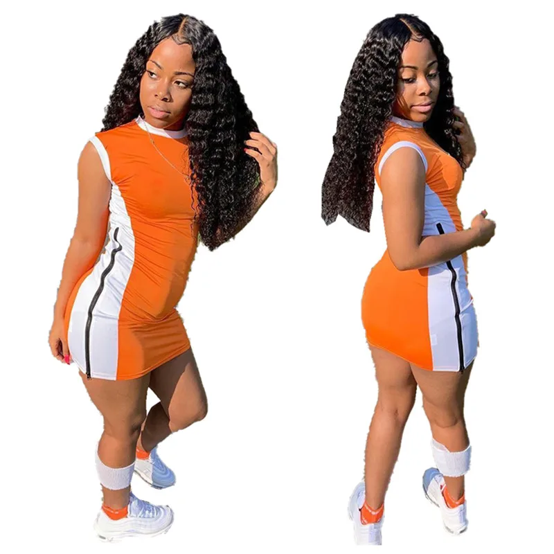 Женское разноцветное мини-платье на молнии без рукавов повседневное полиэстер