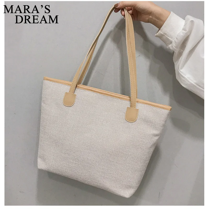 Mara's Dream New Solid Color Large Capacity Bag Female Fashion Wild Single Shoulder Color Ladies Canvas Handbag