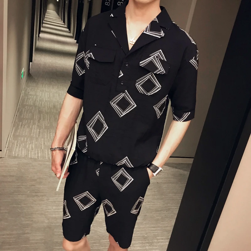 Stijl Afdrukken/комплект клубной одежды, г., футболки Zomer Vetement Homme En Korte, комплект из 2 предметов, футболки Barokke, Mannen