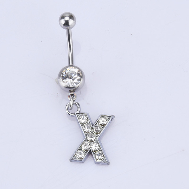 26 letter style Charming Body Piercing Crystal Rhinestone Inlaid Navel Belly Button Ring stainless steel jewelry