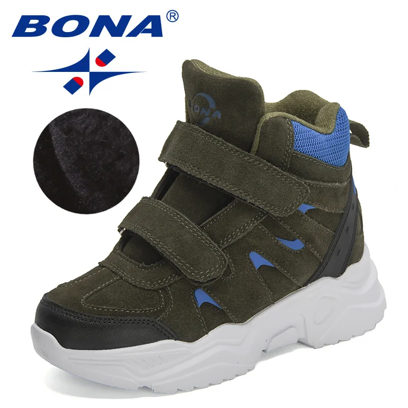 BONA 2022 New Designers High Top Snow Boots Warm Plush Lining Walking Shoes Child Comfortable Anti-Slip Hiking Shoes Children kids sneakers spring girls casual shoes classic boys children walking shoes flat non slip child toddler kids new footwear unisex