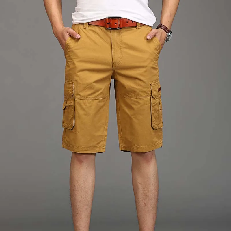 Beige yellow Бренд Tide, мужские шорты Карго с карманами, хлопковые прямые шорты, повседневные пляжные шорты, большой размер 31-44 - Цвет: Beige yellow