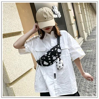 

Waist Bag Milk print Canvas Crossbody Bag Harajuku Wind Versatile Lovely Students Breast Package Wallet Wholesale