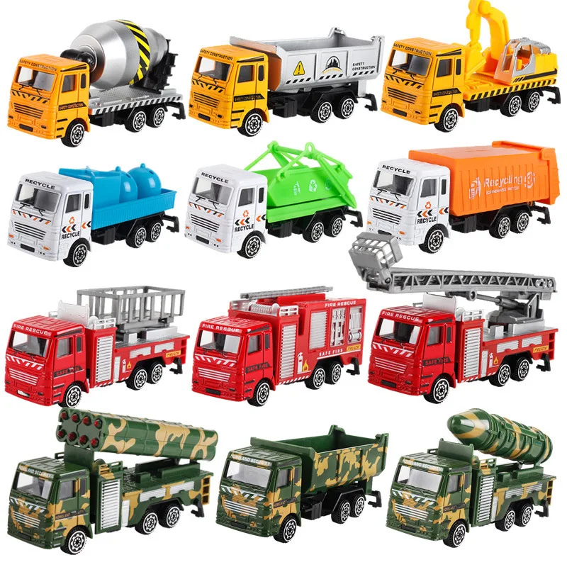Alloy Engineering Car Model Metal Diecast Inertial Toy Vehicle Dump Truck Forklift Toys fire mixer truck excavator |