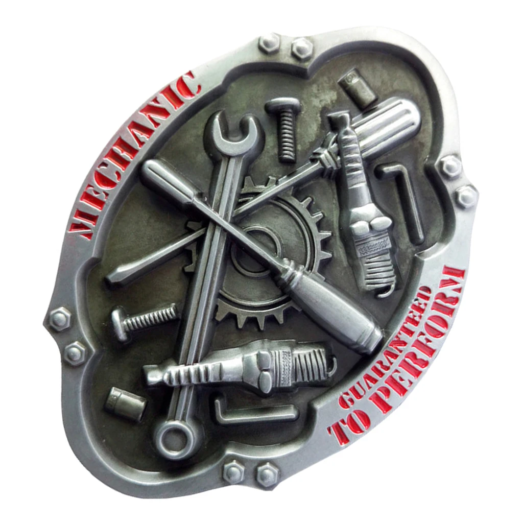 Men's Leather Belt Buckle Metal Oval Mechanic Tool Pattern 1PC Retro Western Cool Metel Buckle