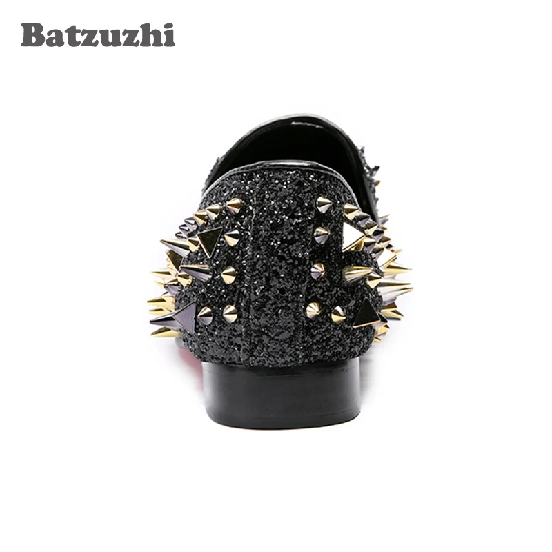 Batzuzhi итальянские модные Мужская обувь для подиума с шипами, мужские лоферы с заклепками; повседневная обувь под платье Для мужчин Туфли без каблуков из замши ручной работы, размеры 38–46