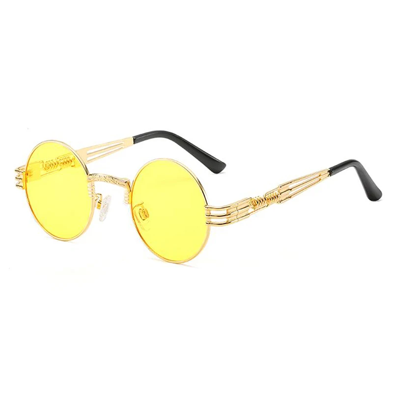 MAXJULI Steampunk Round Sunglasses for Men Women Alloy Eyeglasses Circle Shape Brand Designer Sun glasses Mirror UV_voghion.com