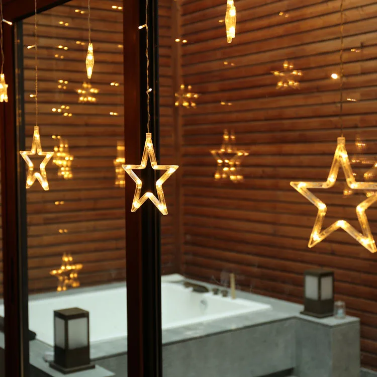 

Led star lamp curtain lamp five-pointed star anchor background lamp USB battery box 6 large and 6 small decorative lights