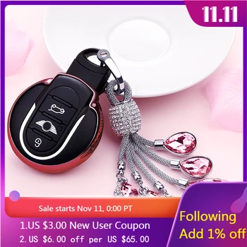 

TPU key cover case for MINI Cooper F56 F55 F54 keyfob Hardtop key cap with keychain key holder accessories with Key ring Woman