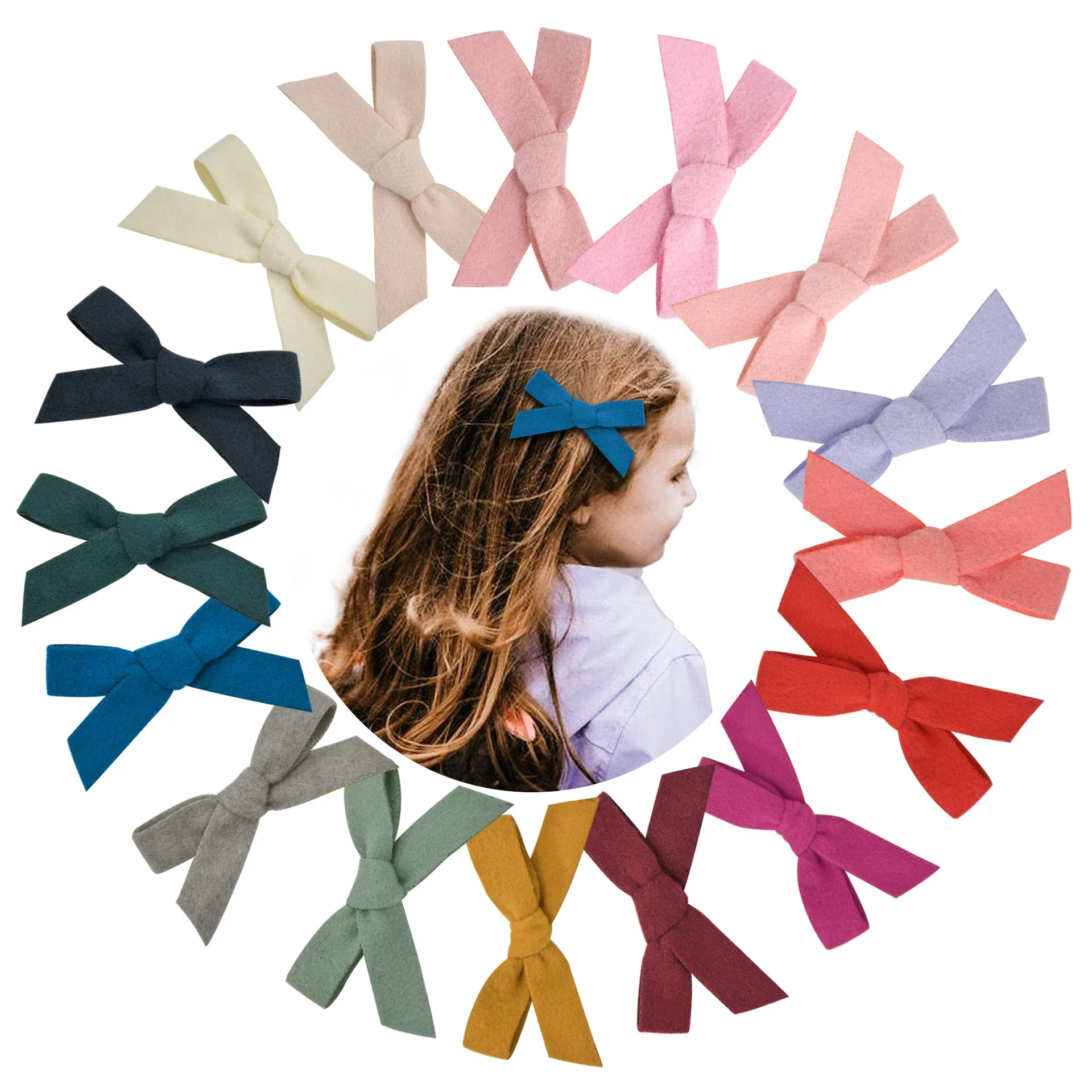 

36pc/lot New 3inch Solid Felt Fabric Bow With Clips for Girls Hair Bow Hairpins ,School Girl Knotbow Headdress Hair Accessories
