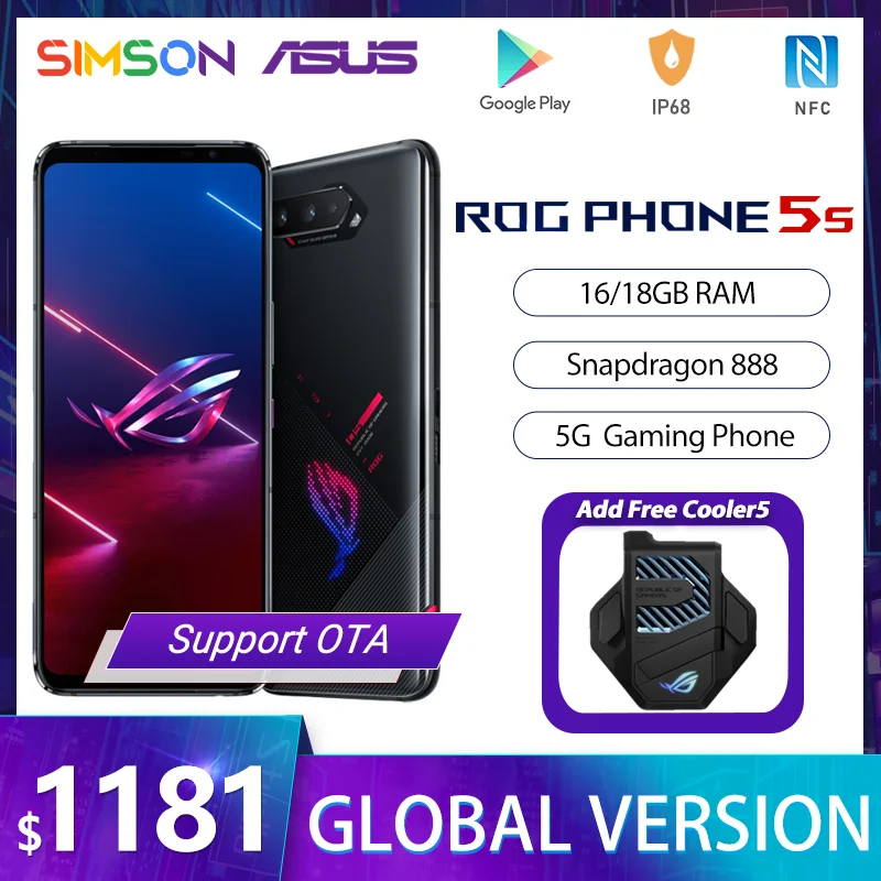 ASUS ROG Phone 5s Global Version Snapdragon888 16/18GB RAM 256/512GB ROM 6000mAh 65W NFC OTA Update ROG5S New Smartphone