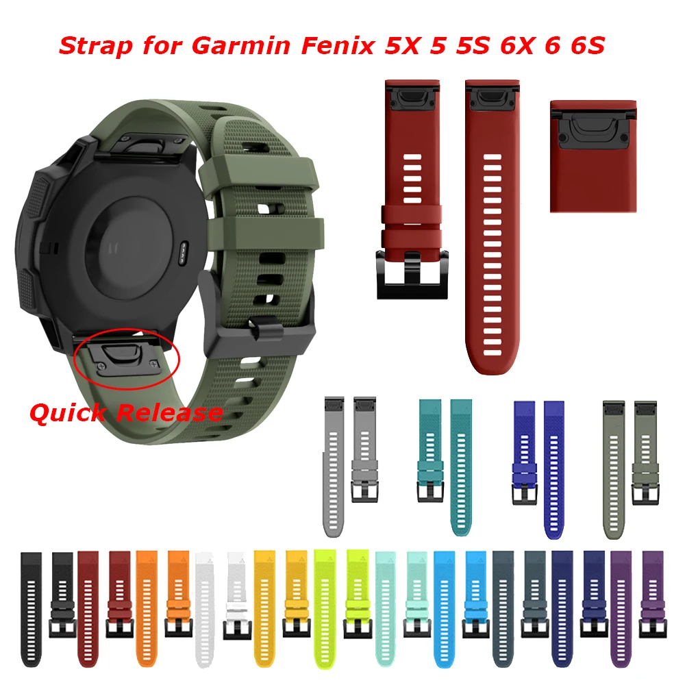 26 22 20mm Watchband Strap for Garmin Fenix 6x 6 6S 5X 5 5S Plus 3 3HR D2 S60 GPS Silicone with Quick Release Wrist Band | Электроника