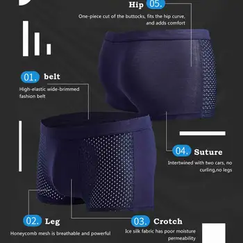 

4pcs/lot Mesh Boxer Shorts Men Underwear Boxers Homme Sexy Transparent Mens Underpants Bamboo Fiber Panties Ice Silk Size