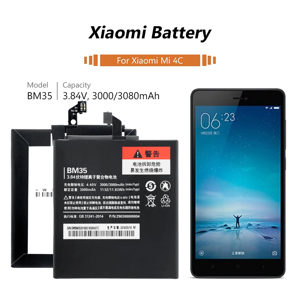 Replacement BM35 BM-35 BM 35 Rechargeable Battery For Xiaomi Mi 4C Mi4c 3.84V 3080MAH Large Capacity