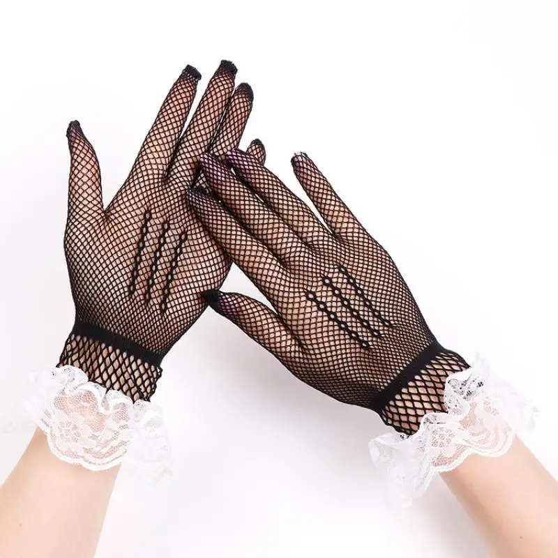 Lace Gloves Stretch Mesh Gloves Ladies Elegant Lace Gloves Fashion Mesh Hollow Black Sexy Nightclub Etiquette Gloves A442 lace gloves sexy lace sunscreen gloves bride etiquette lace gloves fashion breathable short lace fingerless gloves a439