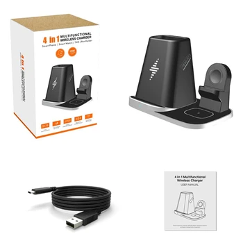 

4in1 10W Wireless Charger Stand Holder For -Samsung -Galaxy Watch/Buds i-Phone Mobile Phones with Desk Pencil Organizer
