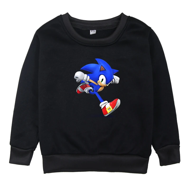 Пуловер Sonic The Hedgehog осенне-зимняя футболка для детей Топ, футболка с длинными рукавами детский пуловер для мальчиков и девочек, одежда для От 2 до 14 лет - Цвет: Черный