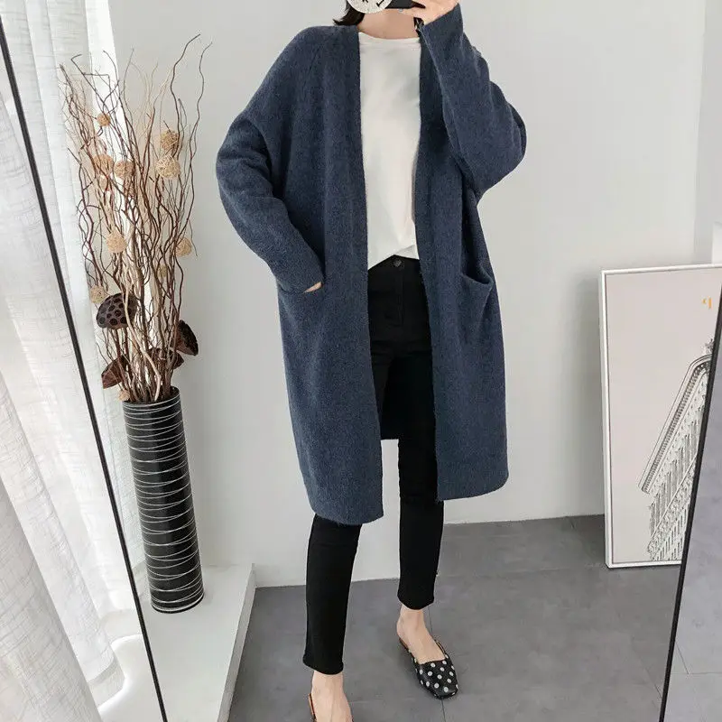 

2023 Fashion Female Autumn Winter Long Cardigan Sweaters Women Knitted Loose Cardigans Knitwear Lady Open Stitch Causal Tops T39