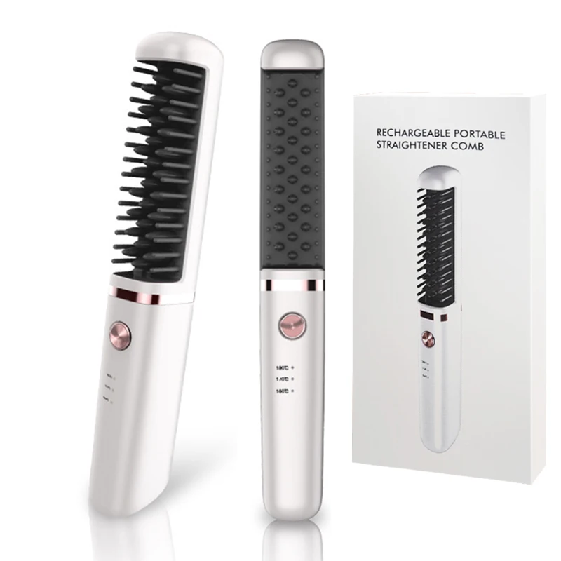 Cordless Rechargeable 2 In 1 Hot Comb Straightener Electric Hair
