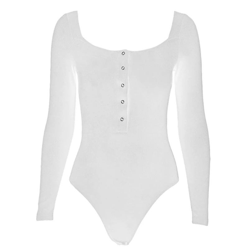 one shoulder bodysuit Women Long Sleeve Ribbed Knit Bodysuit Single Breasted Button Up Sexy V-Neck Leotard Solid Color Bodycon Jumpsuit Tops white lace bodysuit Bodysuits