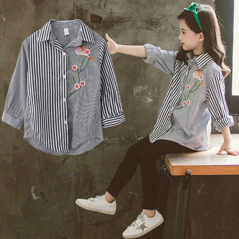Блузка хлопковая в полоску для девочек на возраст 12 лет|girls school blouses|school blouseschool