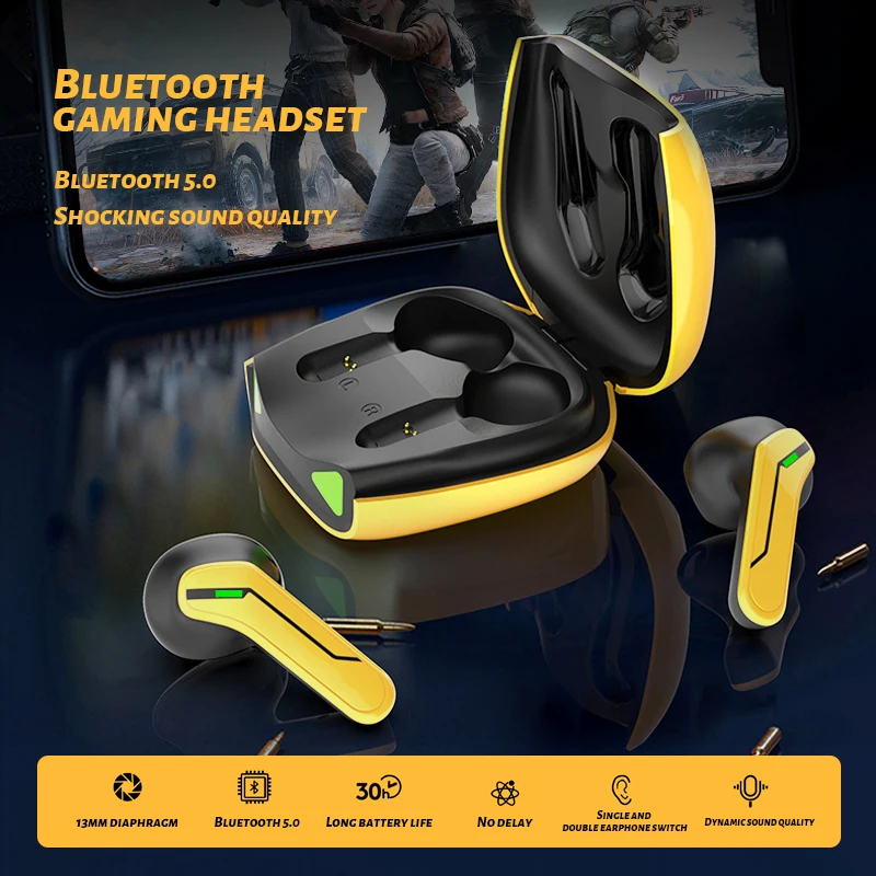Căști wireless pentru jocuri, TWS, Bluetooth 5.0, căști cu microfon, stereo, bas, sport, impermeabile, căști wireless, căști pentru jucători_voghion.com