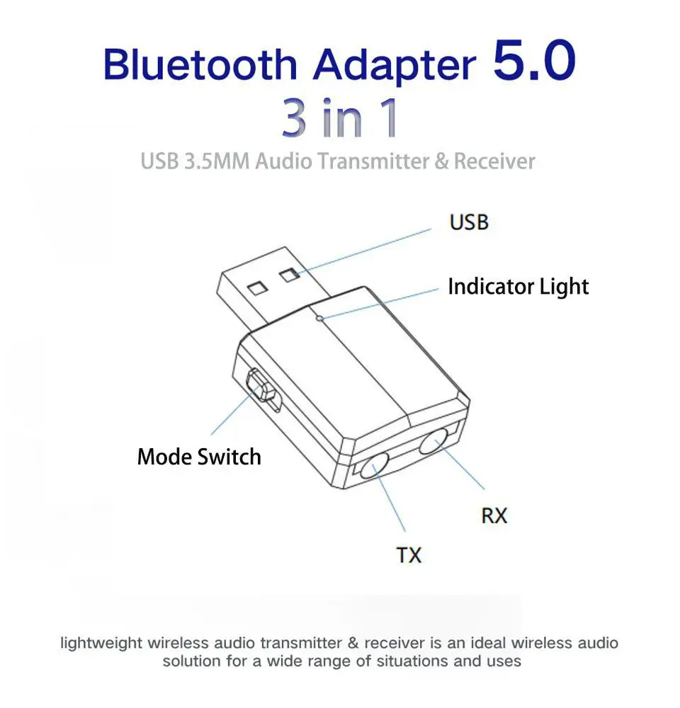 USB Bluetooth 5,0 передатчик для телевизора 3,5 мм Мини Автомобильный Bluetooth aux-приемник стерео музыкальный переключатель беспроводной адаптер r20