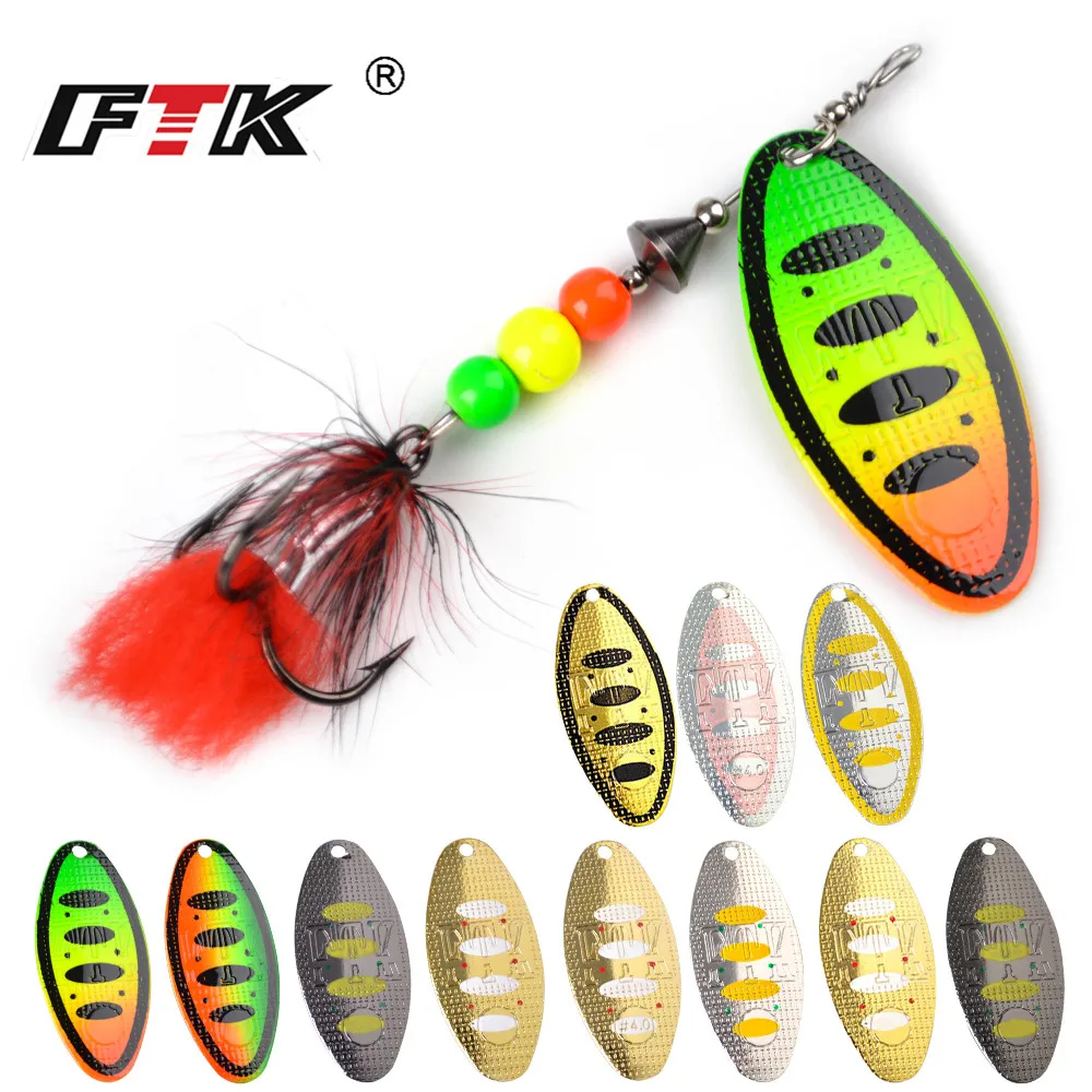FTK 1pcs Spinner Bait Fishing Lure Hard Spoon Lures 8g 14g 20g Metal with Feather Treble Hooks Carp Pike Tackle | Спорт и