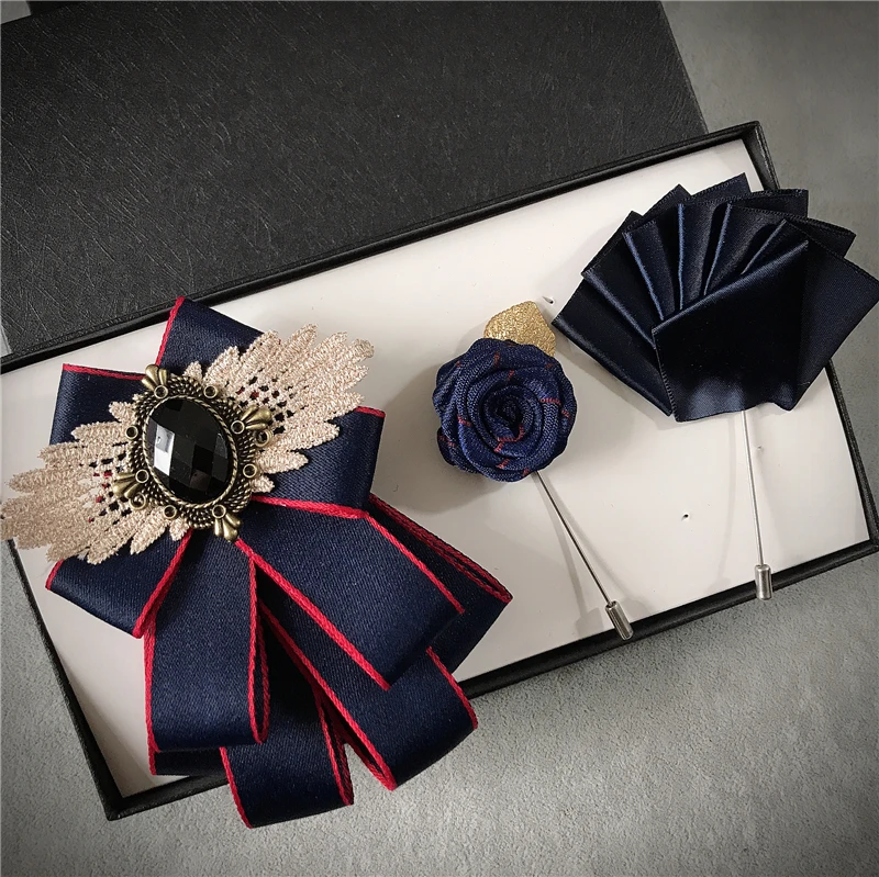 3pcs Bow Tie Set Для мужчин женщин ленты галстук-бабочка цветок брошь булавка Карманный квадратный набор жениха Свадебная рубашка кристалл галстук Стразы носовые платки с бантиком - Цвет: 3pcs Bow Tie Set
