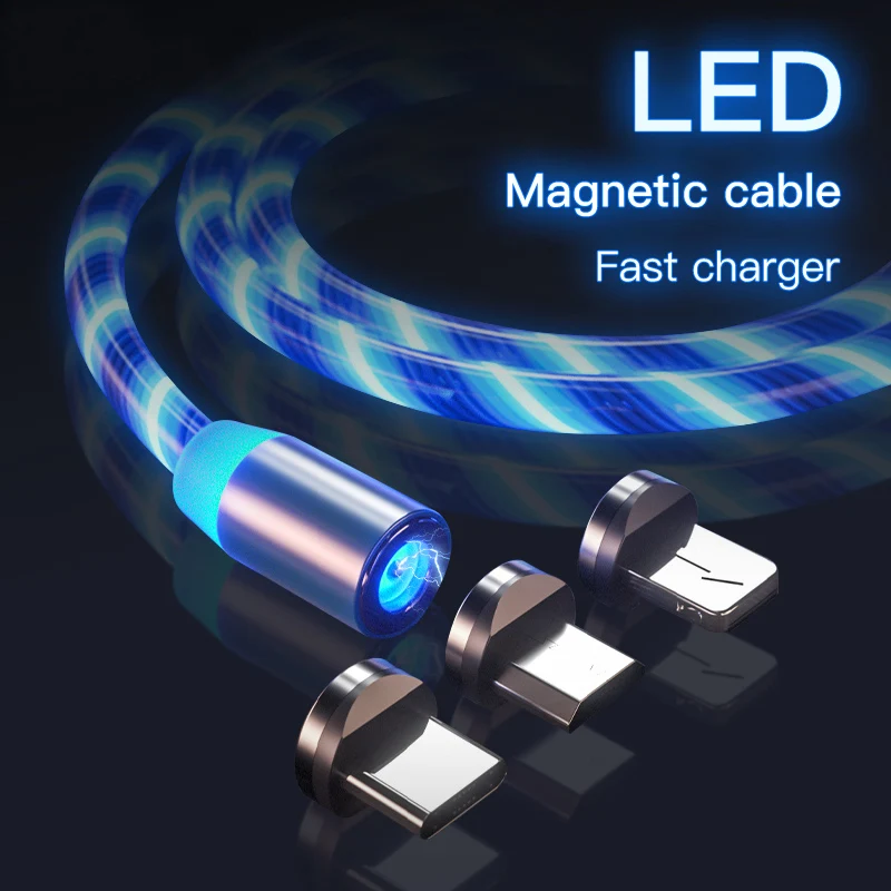 

LED Magnetic USB Charging Cable Braided LED for iphone lightning Cable Type C Micro USB for iPhone X 8 Xs Max XR for Samsung s9